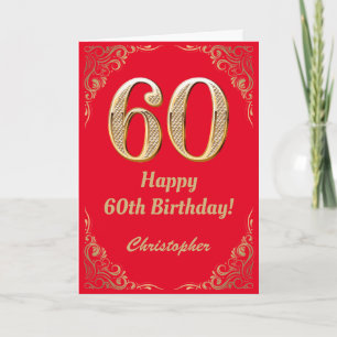Carte 60e anniversaire Parties scintillant rouge et or