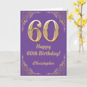 Carte 60e anniversaire Parties scintillant violet et or  (Fleur jaune)