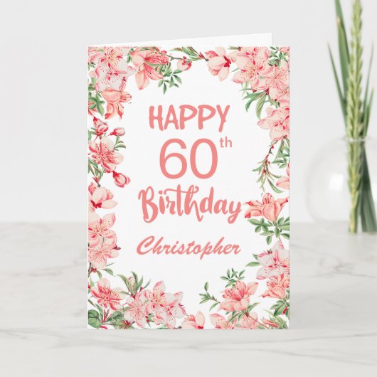 Carte 60e anniversaire Peach Peonies rose Aquarelle Flor (Devant)