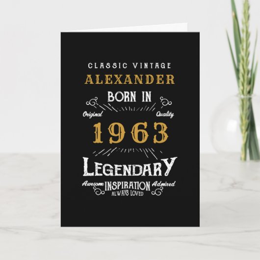Carte 60e anniversaire personnalisé Né en 1963 Noir Vint (Devant)