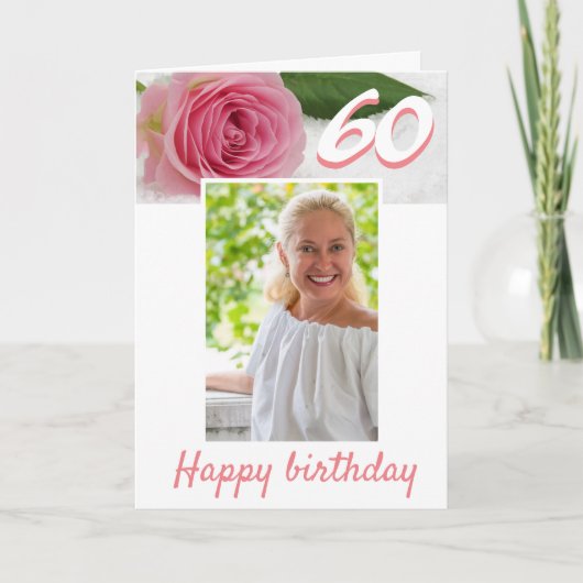 Carte 60e anniversaire Rose Flower Photo florale (Devant)