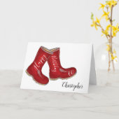 Carte 60e anniversaire rouge à bottes bien papa/ mari/ h (Fleur jaune)