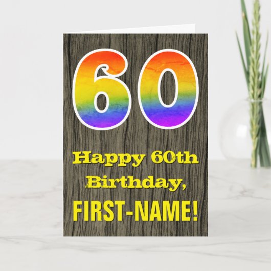 Carte 60e anniversaire : Rustic Faux Wood Look, Rainbow  (Devant)