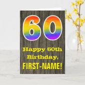 Carte 60e anniversaire : Rustic Faux Wood Look, Rainbow  (Fleur jaune)