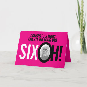 Carte 60e anniversaire SIX OH! photo rose rétro