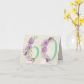 Carte 60e anniversaire - SIXTY - Aquarelle violett (Fleur jaune)