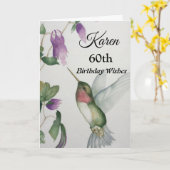 Carte 60e anniversaire Souhaite un colibri élégant (Fleur jaune)