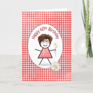 Carte 60e Anniversaire Stick Girl with Daisies