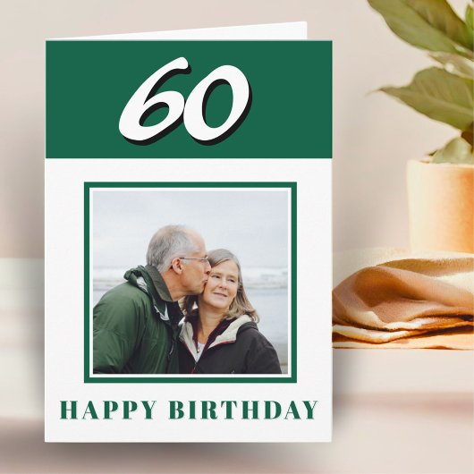 Carte 60e anniversaire vert photo personnalisée