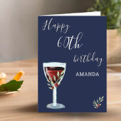 Carte 60e anniversaire Vin rouge Rose Aquarelle Marine B