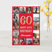 Carte 60e Joyeux Anniversaire Collage photo rouge et or (Fleur jaune)