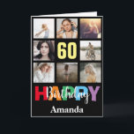 Carte 60e Joyeux Anniversaire Photo Collage Noir moderne<br><div class="desc">60th Happy Birthday Photo Collage Carte Noire moderne avec nom personnalisé. Pour plus de personnalisation,  cliquez sur le bouton "Customiser" et utilisez notre outil de conception pour modifier ce modèle.</div>