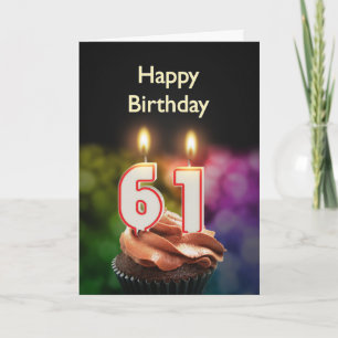 Carte 61e anniversaire avec gâteau et bougies