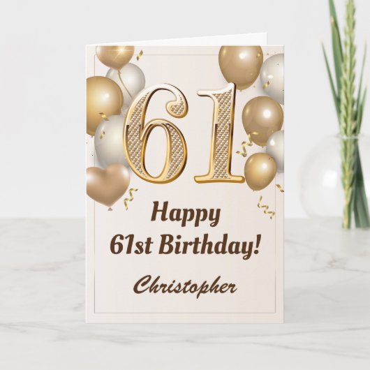 Carte 61e anniversaire Ballons d'or et Confetti Annivers (Devant)