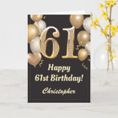 Carte 61e anniversaire Ballons Noir et Or Confetti (Fleur jaune)