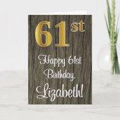 Carte 61e Anniversaire : Élégant Faux Or Look #, Faux Bo (Devant)