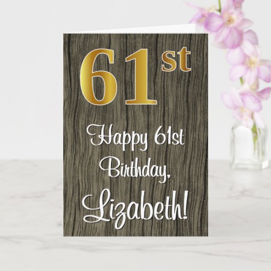 Carte 61e Anniversaire : Élégant Faux Or Look #, Faux Bo (Orchidée)