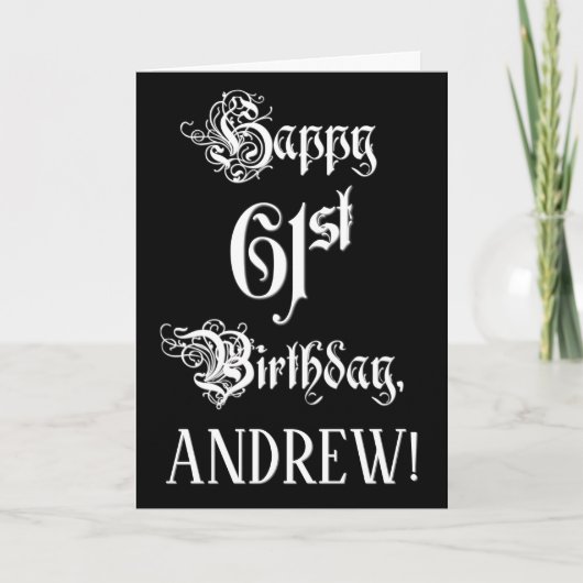 Carte 61e anniversaire : Fancy, Elegant Script + Nom per (Devant)