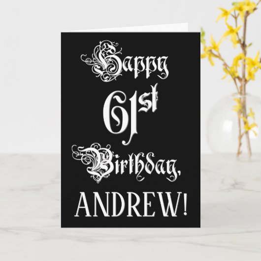 Carte 61e anniversaire : Fancy, Elegant Script + Nom per (Fleur jaune)