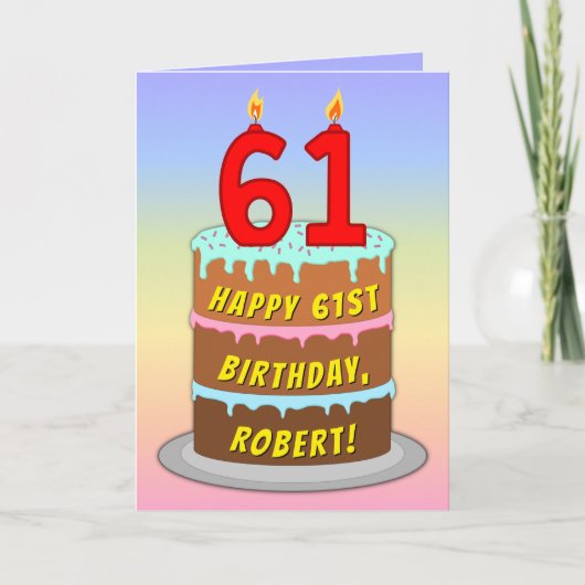 Carte 61e anniversaire — Fun Cake & Candles, avec nom pe (Devant)