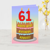 Carte 61e anniversaire — Fun Cake & Candles, avec nom pe (Fleur jaune)
