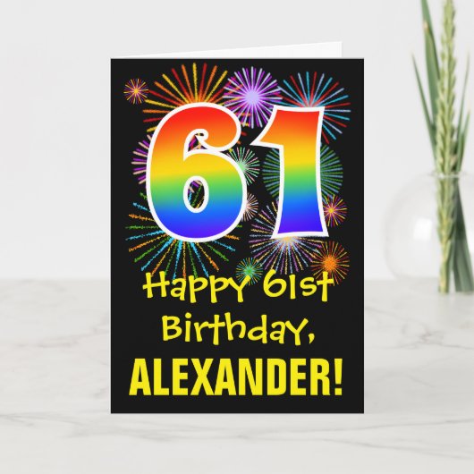 Carte 61e anniversaire : Fun Motif Fireworks + Rainbow 6 (Devant)