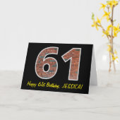 Carte 61e anniversaire - Motif de mur de briques "61" av (Fleur jaune)