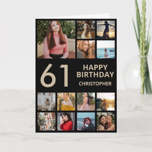 Carte 61e anniversaire Photo Collage 13 Photos Black & G (Devant)