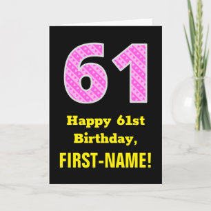 Carte 61e anniversaire : Pink Stripes and Hearts "61" +