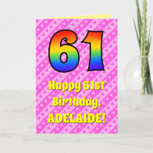Carte 61e anniversaire : Pink Stripes & Hearts, Arc en c