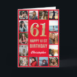 Carte 61e Joyeux Anniversaire Collage photo rouge et or<br><div class="desc">61e Joyeux Anniversaire Carte d'Anniversaire Rouge et Or Photo Collage. Pour plus de personnalisation,  cliquez sur le bouton "Customiser" et utilisez notre outil de conception pour modifier ce modèle.</div>