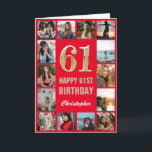 Carte 61e Joyeux Anniversaire Collage photo rouge et or<br><div class="desc">61e Joyeux Anniversaire Carte d'Anniversaire Rouge et Or Photo Collage. Pour plus de personnalisation,  cliquez sur le bouton "Customiser" et utilisez notre outil de conception pour modifier ce modèle.</div>