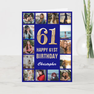 Carte 61e Joyeux Anniversaire Marine Bleu & Gold Photo C
