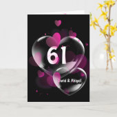 Carte 61ème Anniversaire Boules de Coeur sur Noir (Fleur jaune)