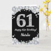 Carte 61st Birthday Black and Silver Glitter (Fleur jaune)