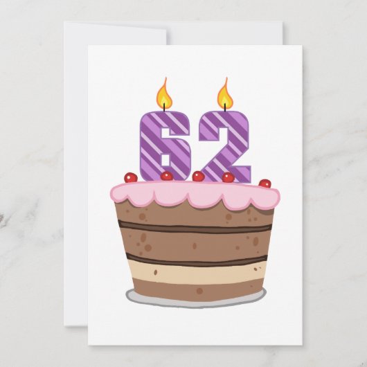 Carte 62 ans sur le gâteau d'anniversaire (Devant)