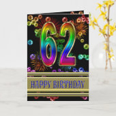 Carte 62e anniversaire avec bulles arc-en-ciel et feux d (Fleur jaune)