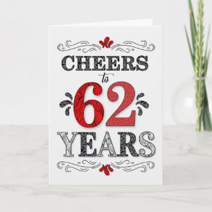 Carte 62e anniversaire Cheers en Motif noir blanc rouge