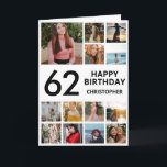 Carte 62e anniversaire Collage photo 13 photos noir blan<br><div class="desc">62e Joyeux Anniversaire Photo Collage 13 Photos Carte d'Anniversaire Noir et Blanc pour n'importe quel âge. 1er 13ème 15ème 16ème 18ème 20ème 21ème 30ème 40ème 50ème 60ème 70ème 80ème 90ème 100ème, tout âge. Pour plus de personnalisation, cliquez sur le bouton "Customiser" et utilisez notre outil de conception pour modifier ce...</div>