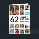Carte 62e anniversaire Collage photo 13 photos noir blan<br><div class="desc">62e Joyeux Anniversaire Photo Collage 13 Photos Carte d'Anniversaire Noir et Blanc pour n'importe quel âge. 1er 13ème 15ème 16ème 18ème 20ème 21ème 30ème 40ème 50ème 60ème 70ème 80ème 90ème 100ème, tout âge. Pour plus de personnalisation, cliquez sur le bouton "Customiser" et utilisez notre outil de conception pour modifier ce...</div>