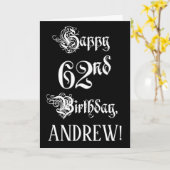 Carte 62e anniversaire : Fancy, Elegant Script + Nom per (Fleur jaune)