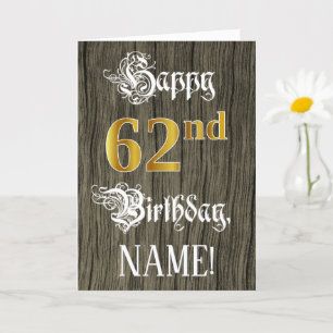Carte 62e anniversaire : Faux Gold Look + Faux Wood Moti
