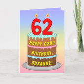 Carte 62e anniversaire — Fun Cake & Candles, avec nom pe (Devant)