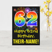 Carte 62e anniversaire : Fun Fireworks Motif + Rainbow 6 (Fleur jaune)