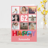 Carte 62e anniversaire heureux Collage photo moderne ros (Fleur jaune)