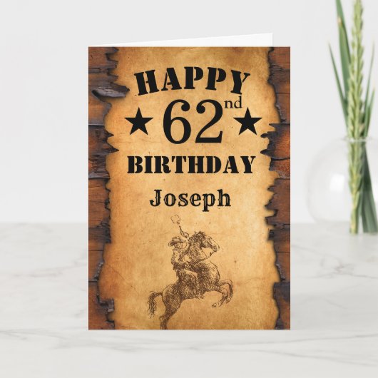 Carte 62e anniversaire Pays rustique Western Cowboy Hors (Devant)