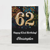 Carte 62e anniversaire Rainbow Fireworks noir et or (Devant)