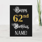 Carte 62e anniversaire — Script fantaisie; look or Faux; (Devant)
