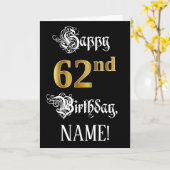 Carte 62e anniversaire — Script fantaisie; look or Faux; (Fleur jaune)