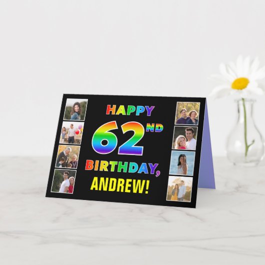 Carte 62e Anniversaire : Texte Arc-en-ciel, Photos Perso (Petite plante)